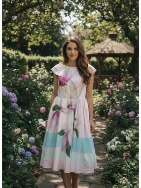 Ted Baker Bromlie Pink Magnolia Full Midi Dress Size 3 Usa 12 Special Occasion